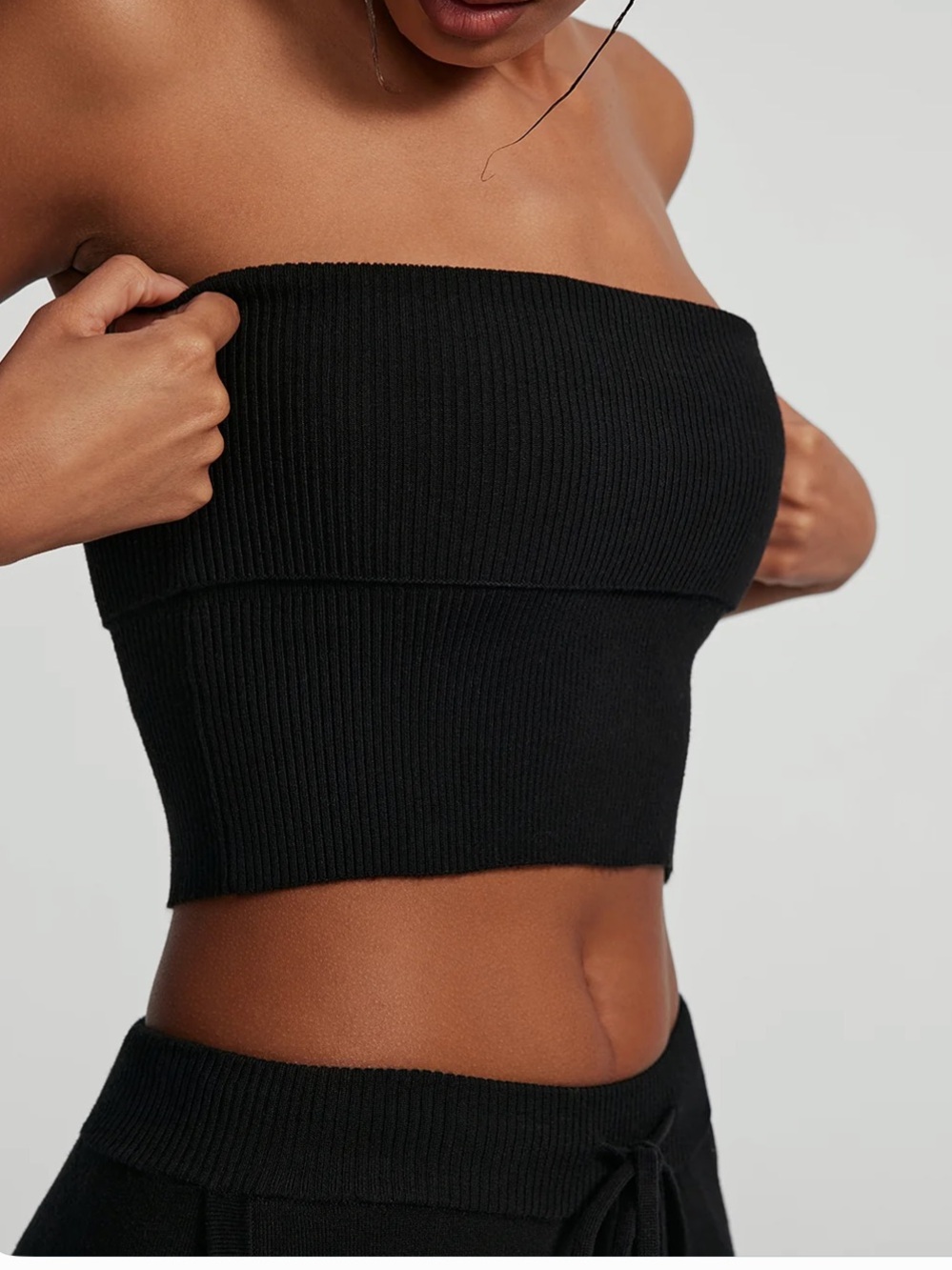 Knit Strapless Crop Top - Black